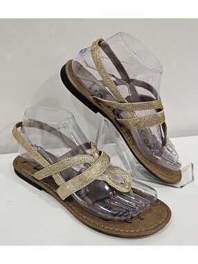 AMERICAN EAGLE OUTFITTERS Gold Glitter FLAT THONG SANDALS SIZE 6.5